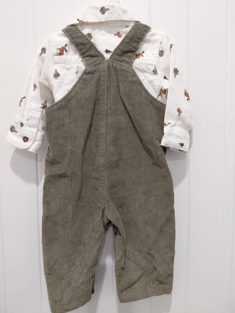 Carter's Olive Corduroy Overalls with Button Straps #0927